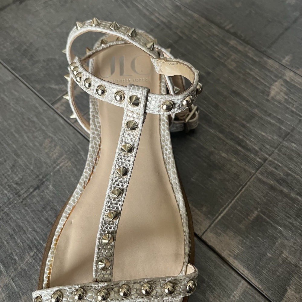 Edgy Studded Gladiator Sandals Snakeskin Gold JLO Jennifer Lopez 6 Boho Chic - Picture 13 of 16